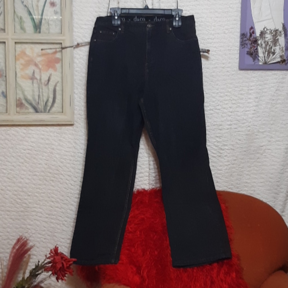 Womens Curvy Black jeans tummy panel D & CO denim sz 14 classic rise cotton